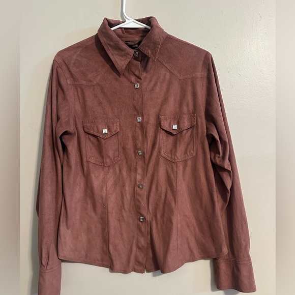 Outback Trading Company Women's Brown Rust  Suede Pearl Snap Western Shirt Sz M - Picture 1 of 11